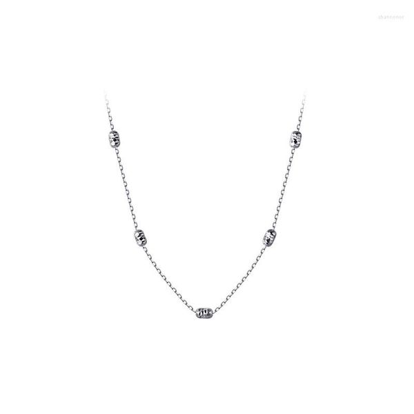 Ketten Echt 925 Sterling Silber Schmuck Weiß Glück Oval Bean Choker Aussage Station Halskette Schlüsselbein Anhänger C-D8631