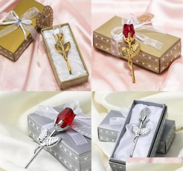 Модная вечеринка благосклонна Crystal Rose Favors с цветовой коробкой для детского душа сувенирные украшения для гостевых романтических свадебных подарков День святого Валентина Оптовые