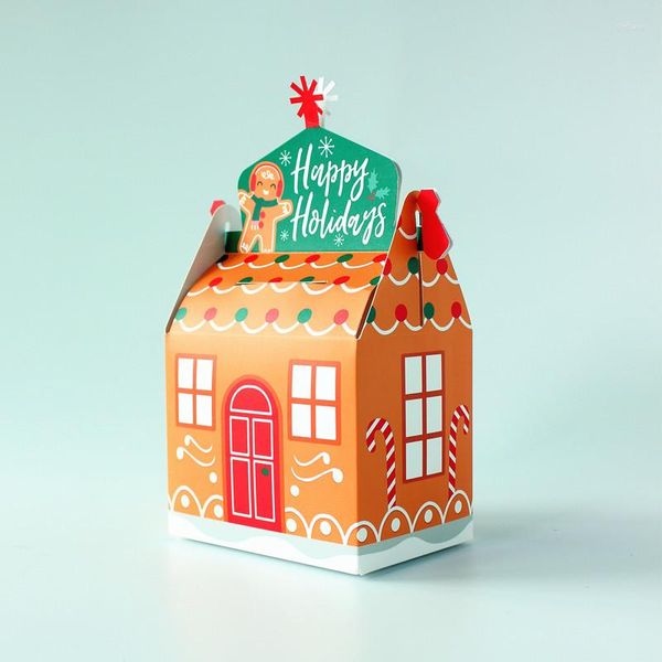 Confezione regalo 25/50 pezzi Decorazioni natalizie Forma di casa Biscotti Custodia Contenitore di caramelle di Natale Sacchetti di carta Kraft Babbo Natale Pan di zenzero Bomboniere