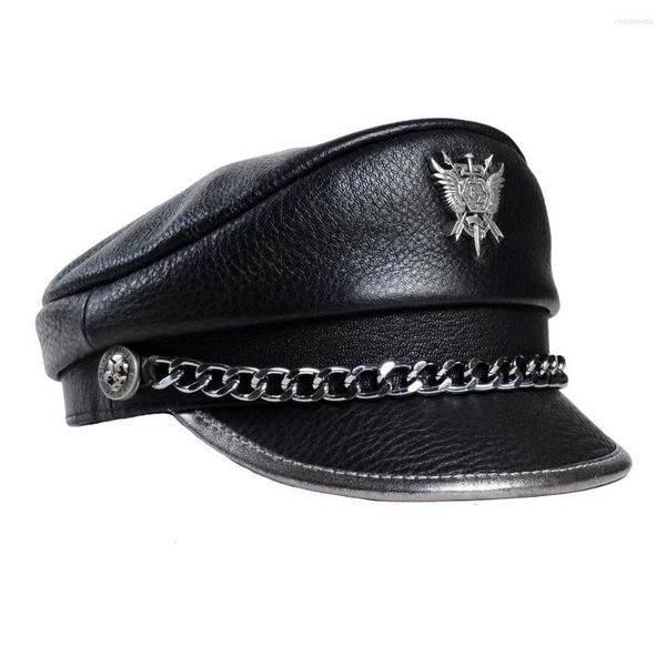 Berets Men's Women's настоящая кожаная кожаная немецкая шляпа военная шляпа ретро -водительская армей
