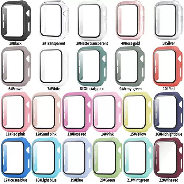 Per Apple Watch Case 8 7 6 5 4 3 2 1 SE 45mm 44mm 42mm 41mm 40mm 38mm Hard PC Proteggi schermo in vetro temperato integrato Copertura completa Cover di seconda generazione