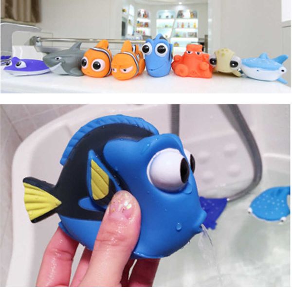 Piscinas de bebê encontrando Nemo Dory Float Spray Spile Squeeze Banheiro de borracha macia brincar com animais infantil Bath Bath Plownfish Toy