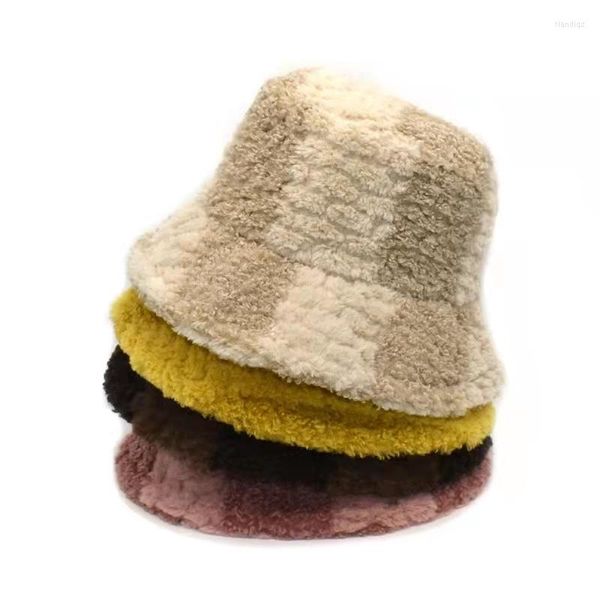 Berretti Cappelli per donna Autunno Inverno Secchio Agnello Peluche Morbido Caldo Cappello da pescatore Panama Cappellini casual Lady Flat Stile coreano