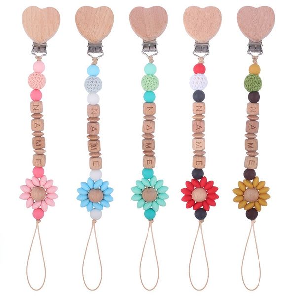 Baby Schnuller Clips Kette Blume Personalisierte Name DIY Neugeborenen Geschenke Beißringe Spielzeug Schnuller Brustwarzen Halter Clip Anti-verloren Ketten