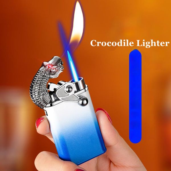 New Blue Flame Jet Gas Lighter Refill Metal Rocker Arm Tiger Dragon Torch Lighter Creative Windproof Crocodile Fire Conversion Gadget più leggeri