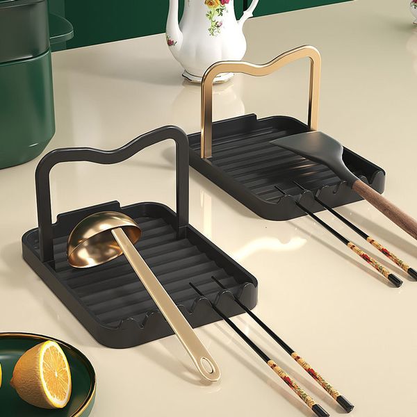 Outra organização de armazenamento de cozinha, colher de descanso com tampa de tampa de tampa dos utensílios de organizador de spatula rack mesa de jantar preto de ouro branco 221205