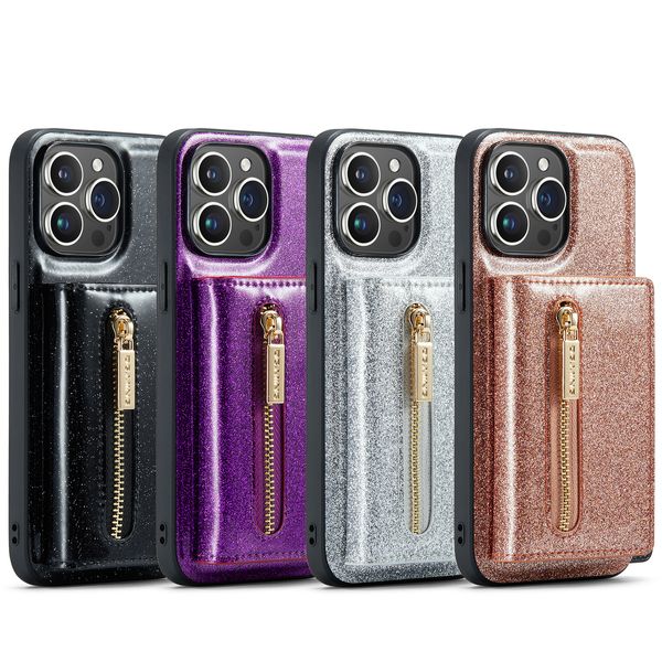 Shockpereper Phone Case для iPhone 14 13 12 11 Pro Max 2In1 Магнитный 3 -кратный кошелек блестящий кожаный защитный чехол с слотами карт