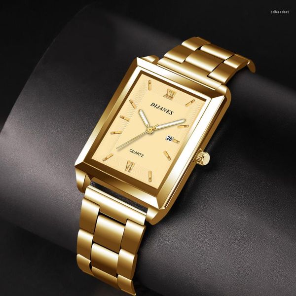 Armbanduhren Mode Herren Business Uhren für Männer Rechteck Edelstahl Quarz Armbanduhr Mann Casual Leder Relogio Masculino