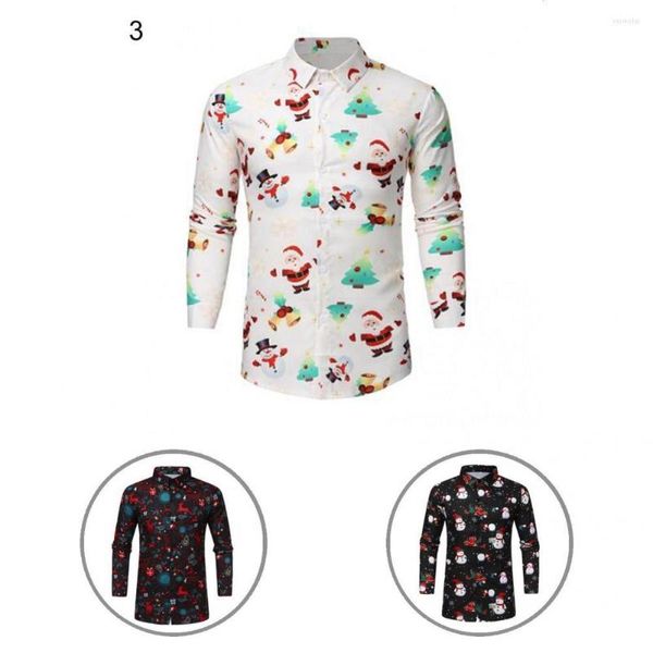 Camisas casuais masculinas Botões de outono de outono Botões de encerramento homens Slim Fit Fitledly Snowflakes Snowman Print