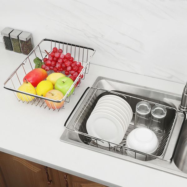 Altro Organizzazione per la conservazione della cucina Lavello regolabile in acciaio inox Scolapiatti Scolapiatti monostrato espandibile Cesto portafrutta Porta scolapiatti Utensi 221205