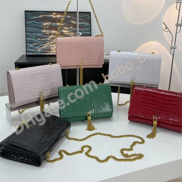 Bolsa de borla Kate bolsas de grife Bolsas de ombro com relevo em crocodilo Bolsas femininas de luxo Bolsas Walle Bolsas tote Bolsas para noite Vem com caixa e saco para pó Logotipo