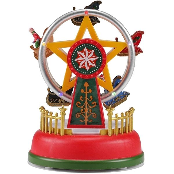 Oggetti decorativi Figurine Collezione Villaggio illuminato Carnevale Ruota panoramica animata Scena natalizia Home Desk Decorazione Display Luci a LED 221206