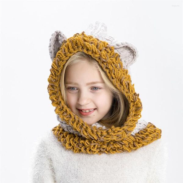 Cappelli Cappello Autunno e Inverno Mantello con tesa animale Orecchio lungo Protezione per il collo calda per bambini all'uncinetto a mano