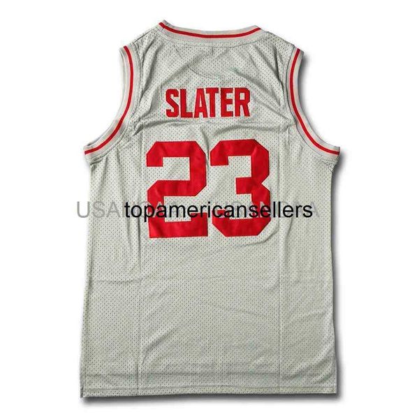 Full bordado Bayside Slater #23 Morris #25 Grey Basketball Jersey Retro College Jersey XS-6XL