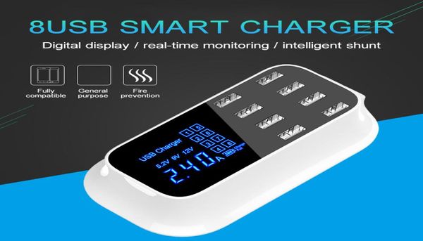 8 Port Smart USB Charger Adapticter Station Hub LED Exibir telefone celular Tablet Charger de parede universal soquete de energia UE AU4928213