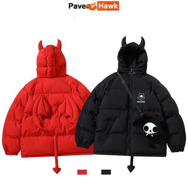 Herren Jacken Hip Hop Parkas Männer High Street Devil Horns WingTail Gepolsterte Jacken Mit Kapuze Dicke Warme Puffer Blase Mäntel mit Puppe Unisex 221207