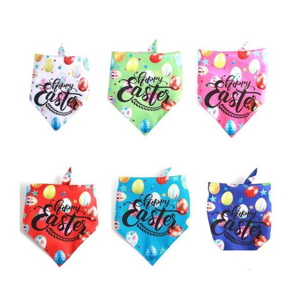 Dog Apparel Páscoa Bandana Bandana Médio Dogs Grandes Bibs Triângulo com ovos e Rabbit Star Impressão de lenço 182 N2 Drop Delivery Home Dhjru