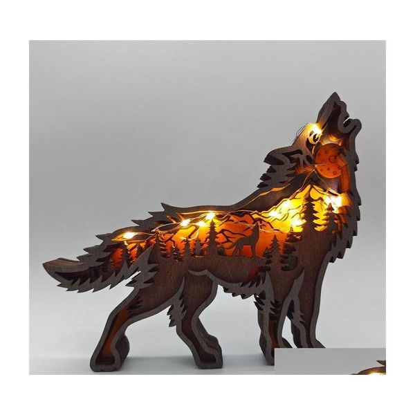 Outra decoração da casa Bear Wolf Deer Bird Eagle 3D Laser Cut Craft Wood Home Decor artesanato de arte florestal de animais de decoração de decoração dhjrl