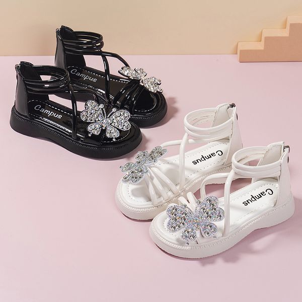 Sandali per ragazze Nuove scarpe da principessa per bambini estivi Scarpe da bambino con strass con fiocco di moda Sandali con punta aperta per bambina