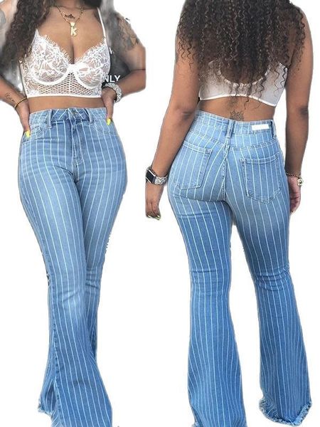 Jeans da Mulher Listrada Mulher Flare Elastic Skinny Denim Wide Ponts Rua Hipster Ripped Troushers S 2xl Drop 221206