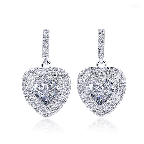 Orecchini pendenti Orecchini pendenti in argento a forma di cuore S925 Orecchini con zirconi color rubino color zaffiro smeraldo sterling