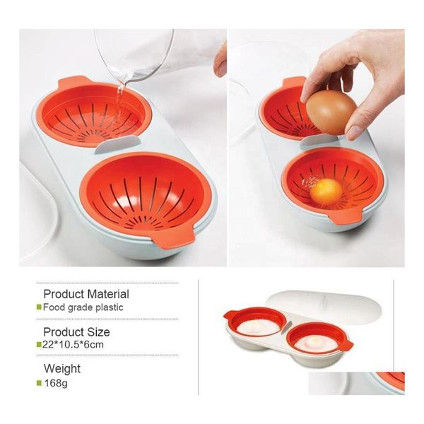 Utensili per uova Strumenti Ry Microonde Fornello per uova Cucine per uso alimentare Uova a doppia tazza Cucina Uova al vapore Set Cottura Inventario Commercio all'ingrosso Dro Dhkgf