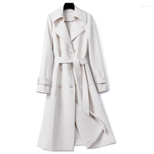 Trench da donna Donna Cappotto lungo doppio petto viola Giacca a vento sottile con cintura Moda Primavera Autunno Capispalla