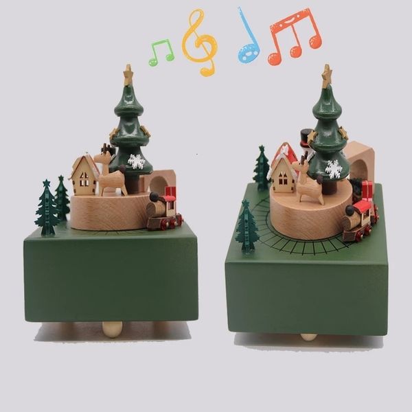 Objetos decorativos Figuras Adoráveis ​​caixas musicais caixas de madeira Crafts de madeira Presentes de Natal retro Acessórios para decoração de casa Treine Toy 221206