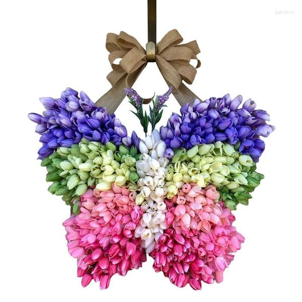 Flores decorativas Tulip Butterfly Wreath Grinalh Spring Greats para Garland em forma de porta da frente e decoração de verão