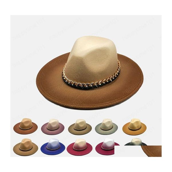 Cappelli a tesa larga Cappelli a secchiello Imitazione lana Donna Uomo Donna Fedora Inverno Autunno Cappello a cilindro Cappellini jazz Europeo americano Round Bowle Dhgby