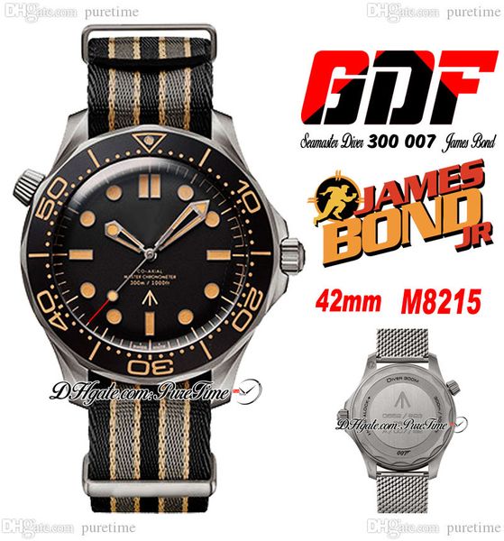 GDF 007 Miyota M8215 Relógio automático masculino Sem tempo para morrer Caixa de aço Mostrador de cerâmica preta Pulseira de nylon Nato 210.92.42.20.01.001 2023 Relógios Puretimewatch