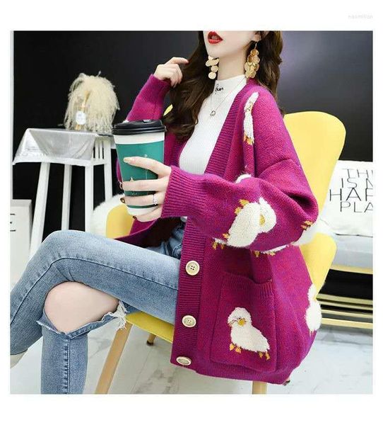 Damen Strick Red Bird USA Herbst Strickte Weibliche Strickjacke Lose Streetwear Strickpullover Mantel Niedliche Cartoon V-Ausschnitt Damenjacke