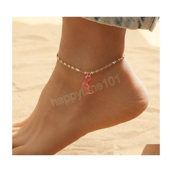 Cavigliere Romantico Rosa Acrilico Luna Ciondolo Cavigliera Estate Spiaggia Donna Ragazza Fascino Catena d'oro Piede Bracciale Gioielli di moda Goccia Consegna Dho6I