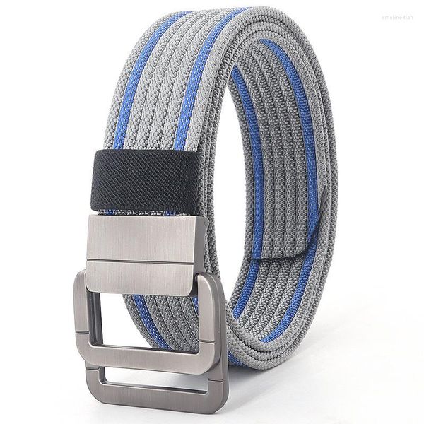 Cintos de estilo mínimo resistente ao desgaste pesado de tela de nylon tecido de 3,8 cm de metal anel duplo fivela de cinto masculino