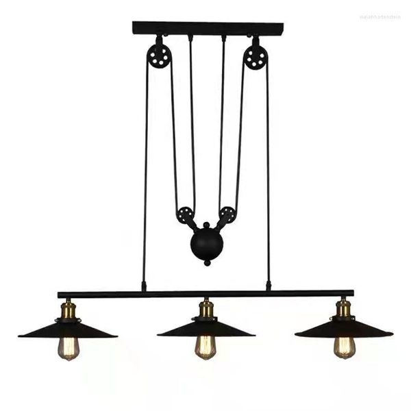 Lâmpadas pendentes Iluminação interna Luzes vintage 3 Polia de ferro de cabeça Lâmpada de prato Loft E27 Bar Decoração de casa de cozinha Edison pendura