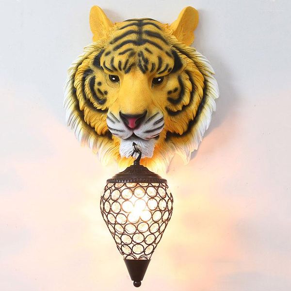 Lampada da parete Nordic tigre in resina animali vintage sconce lampade soggiorno moderne luci a led per la decorazione della camera da letto di casa