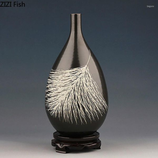 Вазы творческая керамика китайские ретро -листья ваза декоративные украшения гостиная