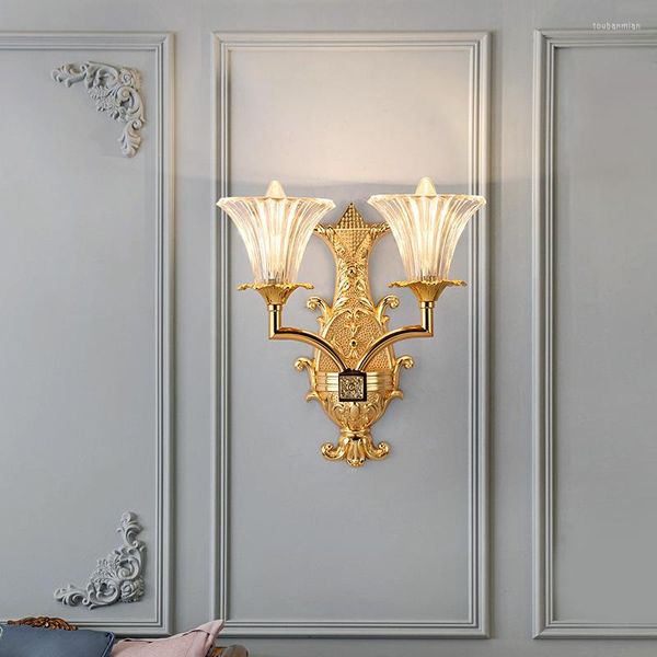 Wandleuchte Art Deco Foyer Traditionelles Licht Europäischer Salon Wandleuchte Luxuriöses amerikanisches Wohnzimmer 2-Kopf-E14-LED-Leuchten