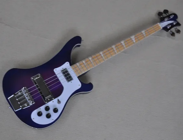 Maple Fignbord 4 Strings Purple Electric Bass Guitar с белой хромированной хромированной оборудованием может быть настроена