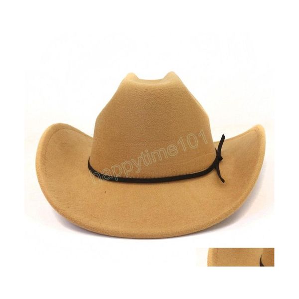 Chapéus de aba larga Chapéus de balde de inverno outono -chapéu de cowboy ocidental para homens 8cm birm gentleman jazz caps chapé de cowgirl sombrer dhqko