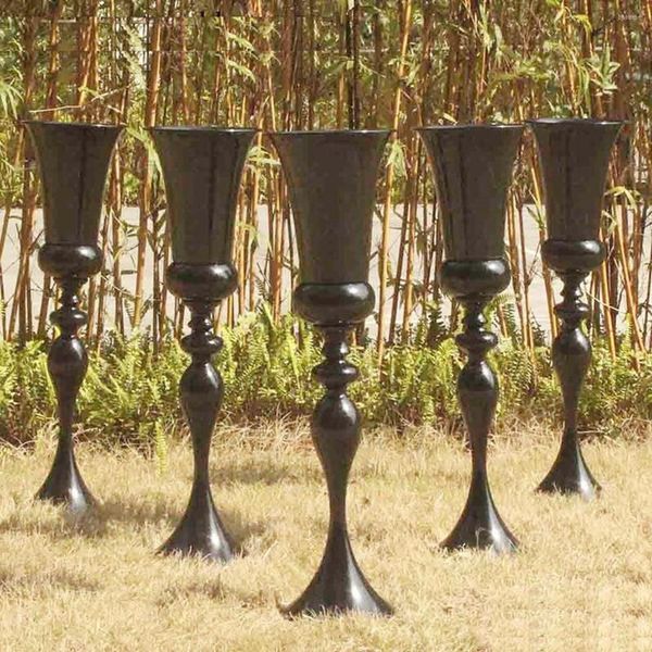 Decoração de festa elegante black metal altura de flor stand lustre de mesa de mesa de mesa versátil vaso de casamento