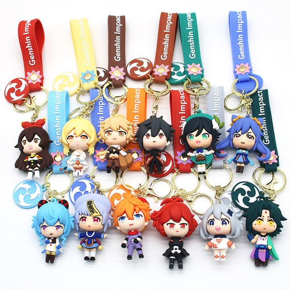 Karikatür Genshin Etki Keychain Charm Q Sürüm 12 Sevimli Tanrıça Kayış Anime Bebek Çift Çanta Kolye