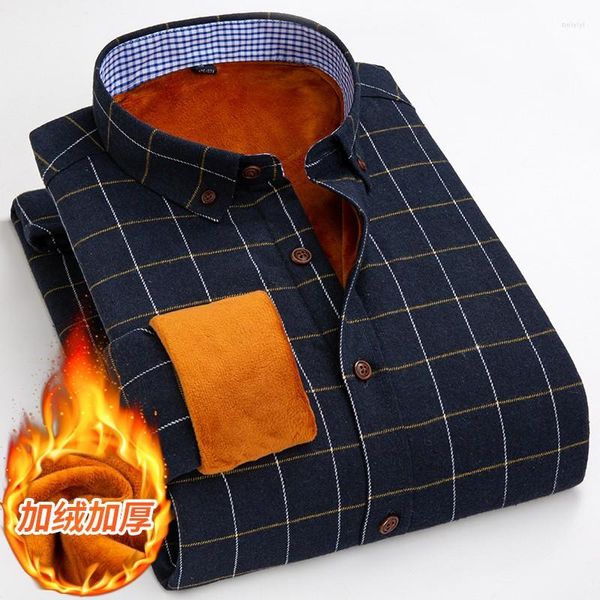 Camisas de vestido masculinas Flanela Homens xadrez de lã de lã grossa de manga comprida Male Casual Casual Casual Camisa Masculina