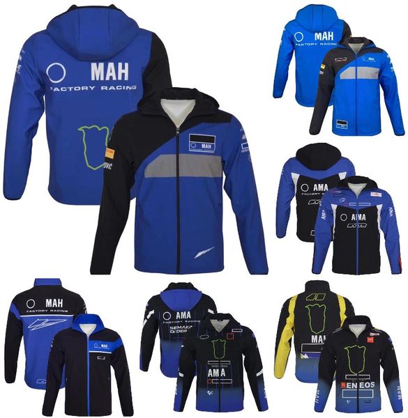 2022 New Moto Factory Racing Team Felpa con cappuccio Giro in moto Blu Tenere in caldo Giacche Zip in pile Abbigliamento sportivo Giacca antivento con cerniera da uomo