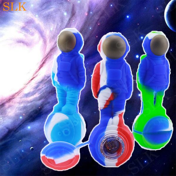 Mond Astronaut Form Dab Rig Silikon Pfeife Glas Ölbrenner Rauchfilter Mini Tabak Bongs Pfeifen mit Glasschale DHL-Versand