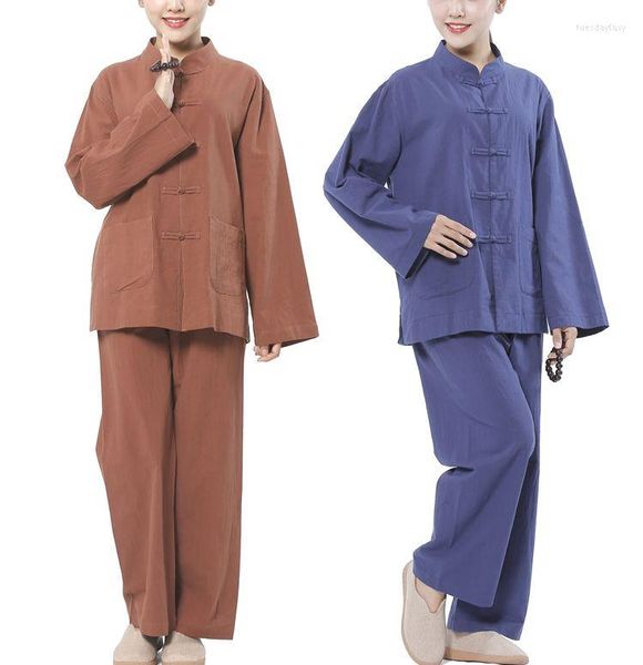 Abbigliamento etnico Cotone di alta qualità 8 colori Rosso/blu/caffè Tang Zen Suit Buddha Buddismo Uniformi Tai Chi Laici