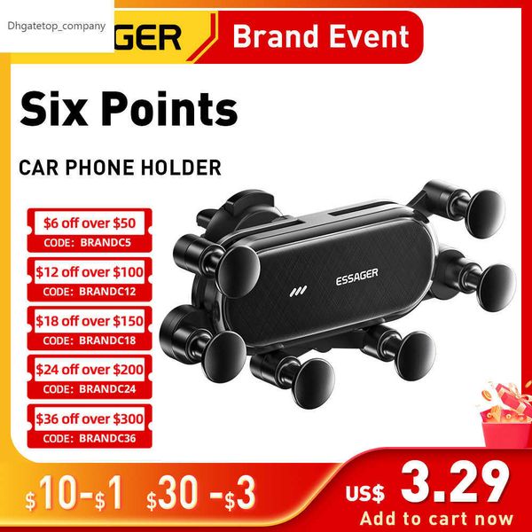 Essager Seis pontos Gravity Car Helder de Air Vent Clipe GPS Montar suporte para iPhone 14 Samsung Xiaomi Smartphone Suporte