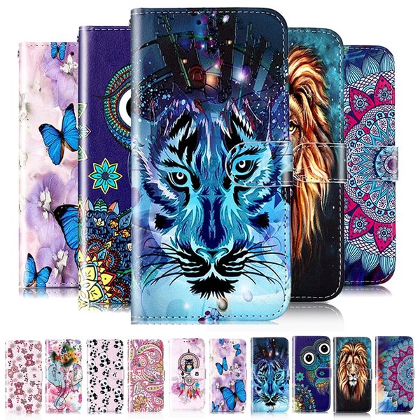 Casos de carteira de couro para Samsung S23 Ultra Plus A33 A53 A73 A04S A04 A23 A14 5G A54 A34 A04E Cartoon Releio Tiger Lion Tiger