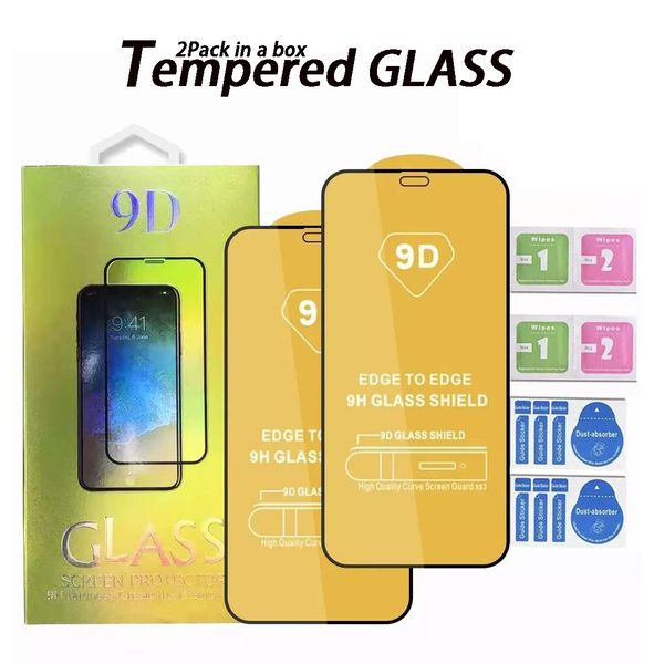 2pack 9D Screen Protector Film для iPhone 14 Pro Max 7 8 Plus XR XS Samsung A42 A52 S20 S21 Fe 9H Anty-Scratch Memdered Glass с розничным пакетом