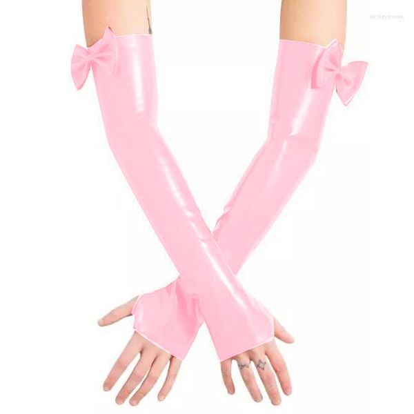 Party Supplies Plus Größe Sexy Fingerlose Handschuhe PVC Wetlook Club Tanzen Bowknot Lange Hand Fäustlinge Vintage Frauen Arm Länge